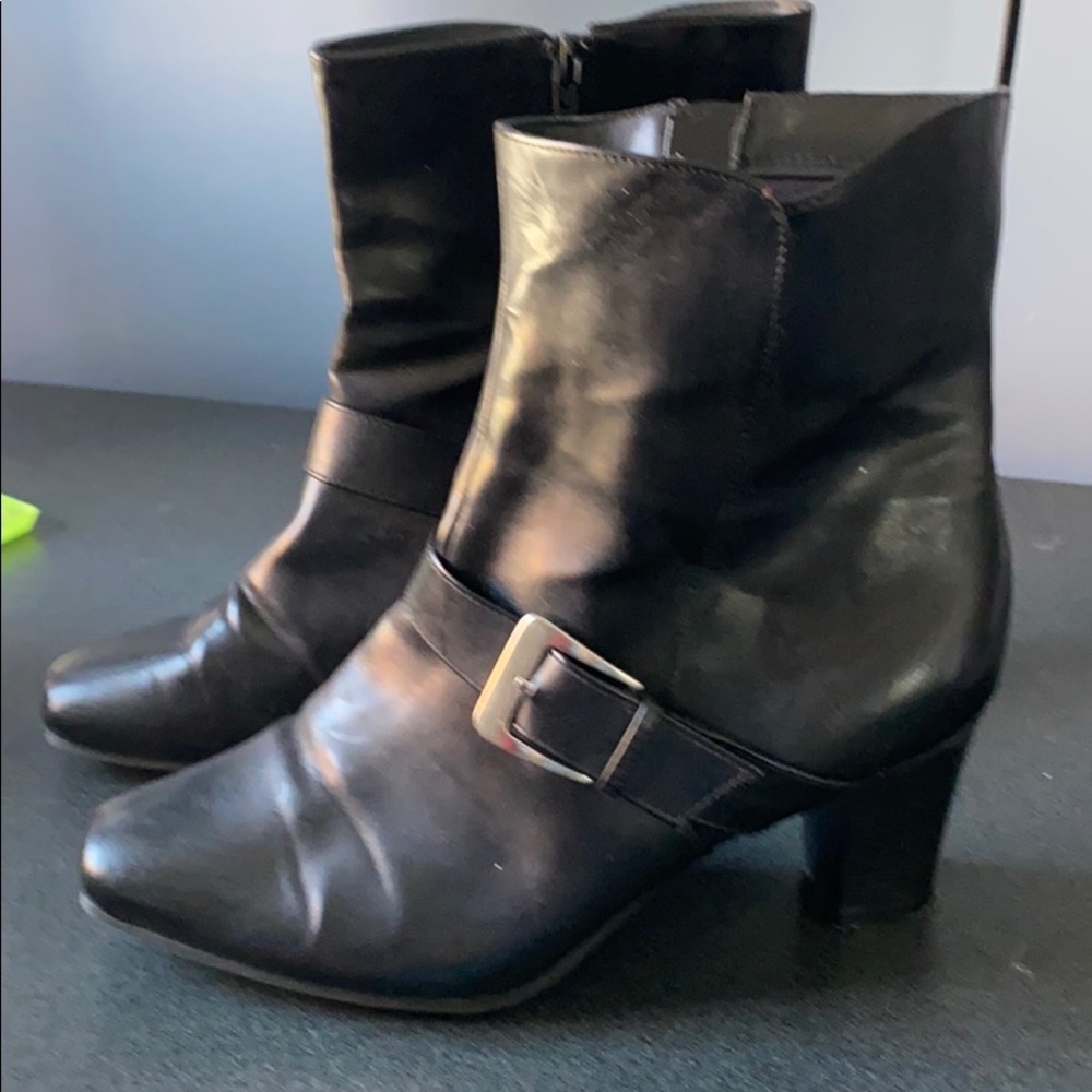 Black leather look ankle boot